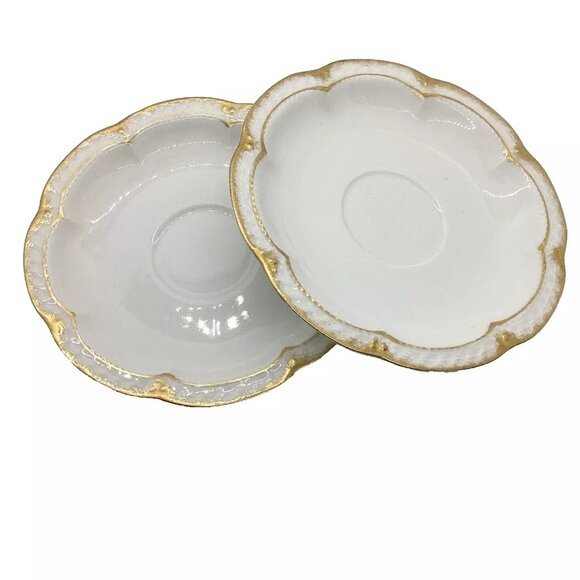 2 Haviland Limoges Saucers White & Gold Pattern Schleiger 213 - Picture 1 of 7